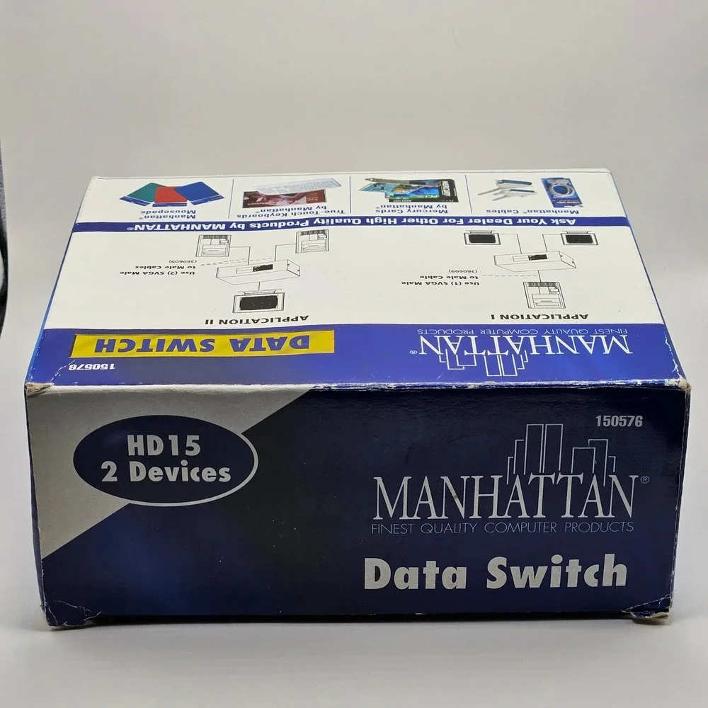 Manhattan Data Switch 150576 Beige VGA HD15 2-Port Manual A/B Box Shielded Metal